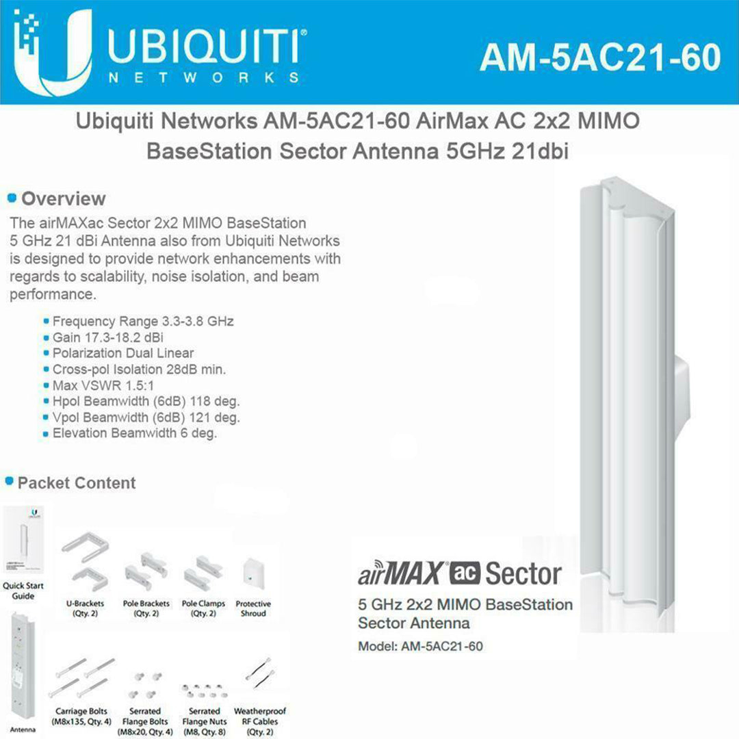 Ubiquiti 5 GHz 2x2 MIMO BaseStation Sector Antenna - AM5AC2160